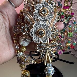 Elegant Gold and Silver Floral Cellphone Bracelet or Purse Chain